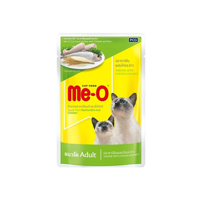 Me-O - อาหารแมว มีโอ ชนิดเปียก ปลาทูกับปลาซาร์ดีน (แบบซอง)