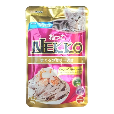 Nekko - ปลาทูน่า หน้ากุ้งและหอยเชลล์ในเยลลี่ (ชมพู)