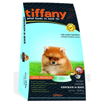 Tiffany - ทิฟฟานี ซุเปอร์พรีเมี่ยม สำหรับลูกสุนัขพันธุ์เล็ก สูตรเนื้อไก่และข้าว (ฟ้า)
