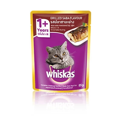 Whiskas - สูตรแมวโต รสปลาซาบะย่าง ชนิดเปียก (ซอง)