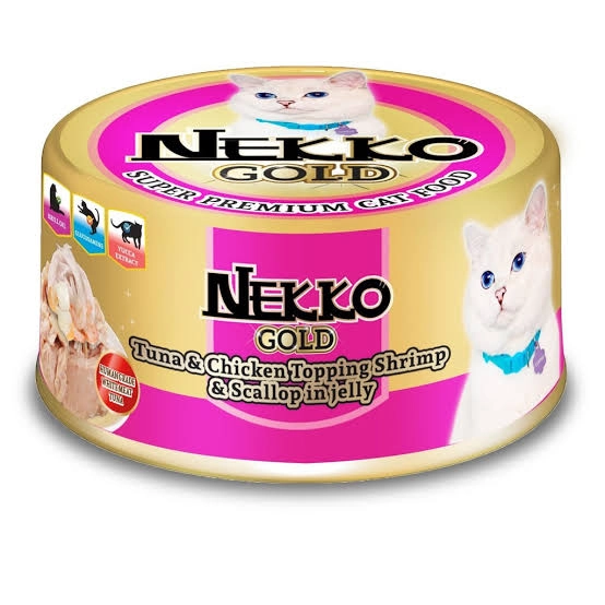 Nekko - Nekko Gold Tuna & Chicken Topping Shrimp & Scallop In Jelly (กระป๋องชมพู)