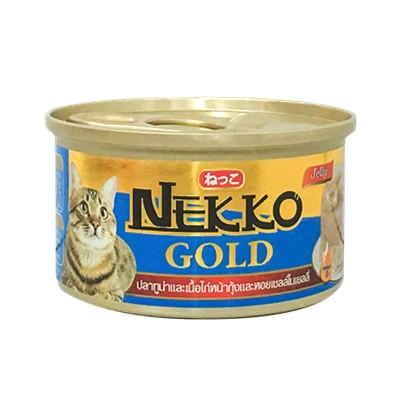 Nekko - Nekko Gold Tuna & Chicken Topping Shrimp & Scallop In Jelly (กระป๋องชมพู)