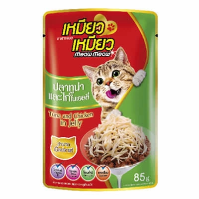 Meow Meow - เหมียว เหมียว ปลาทูน่าและไก่ในเยลลี่ (ซองเขียว)