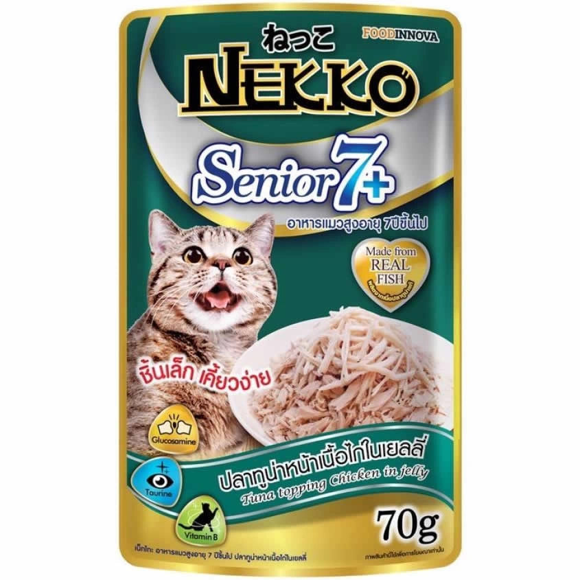 Nekko - Senior 7+ ปลาทูน่าหน้าเนื้อไก่ในเยลลี่ (เขียว)