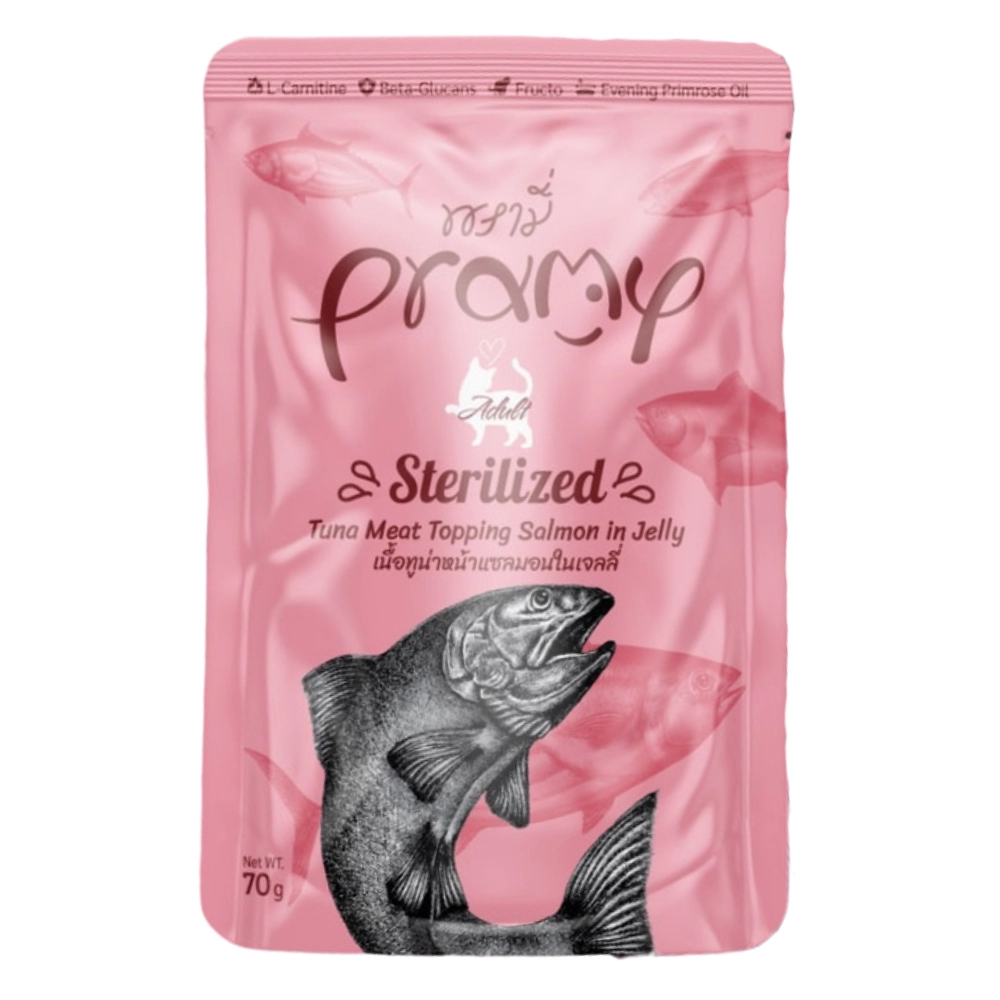 Pramy - Adult - Sterilized Tuna Meat topping Salmon in Jelly (ชมพูเจลลี่)