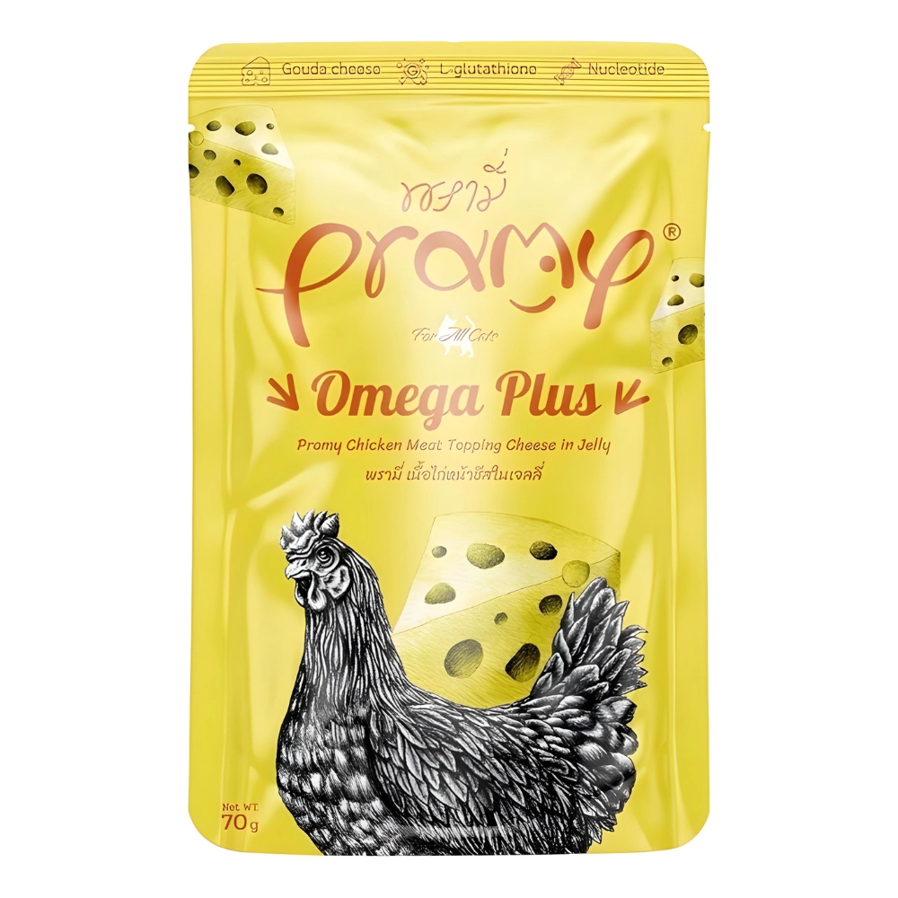 Pramy - All cats - Omega Plus Chicken Meat topping Cheese in Jelly (เหลืองเจลลี่)