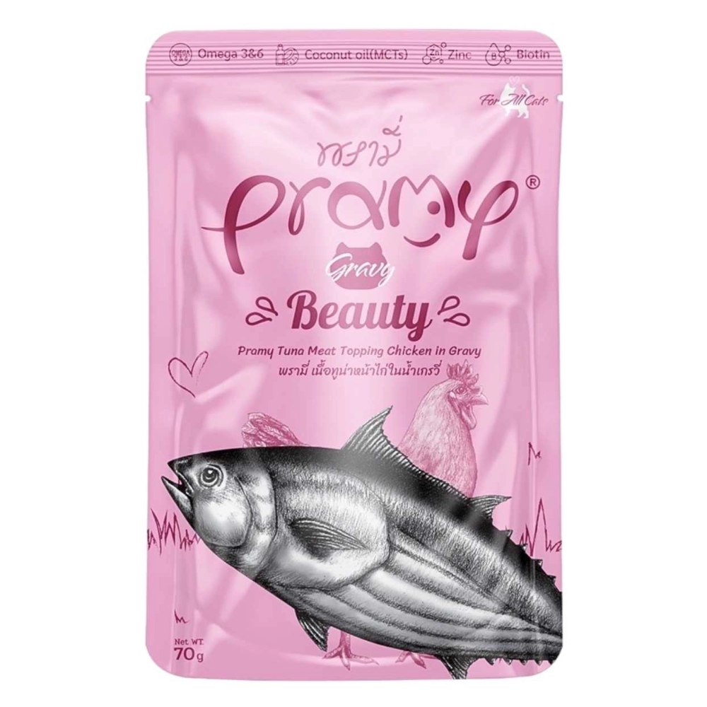 Pramy - All cats - Beauty Tuna Meat topping Chicken in Gravy (ชมพูเกรวี่)
